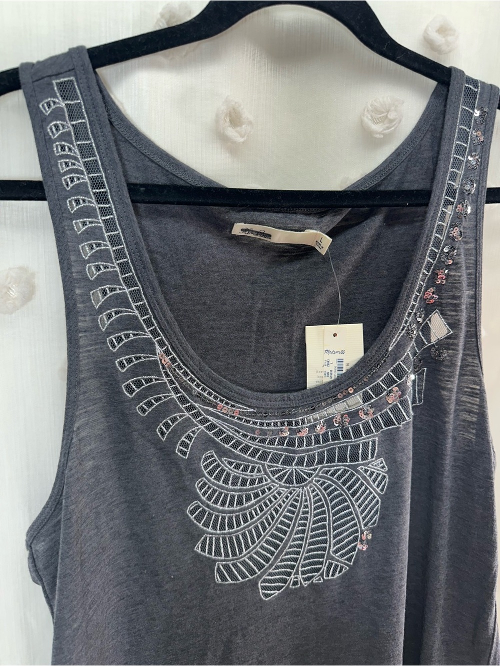 NWT Madewell Women’s Charcoal Embellished Scoop Neck Tank Size Large - Picture 5 of 10